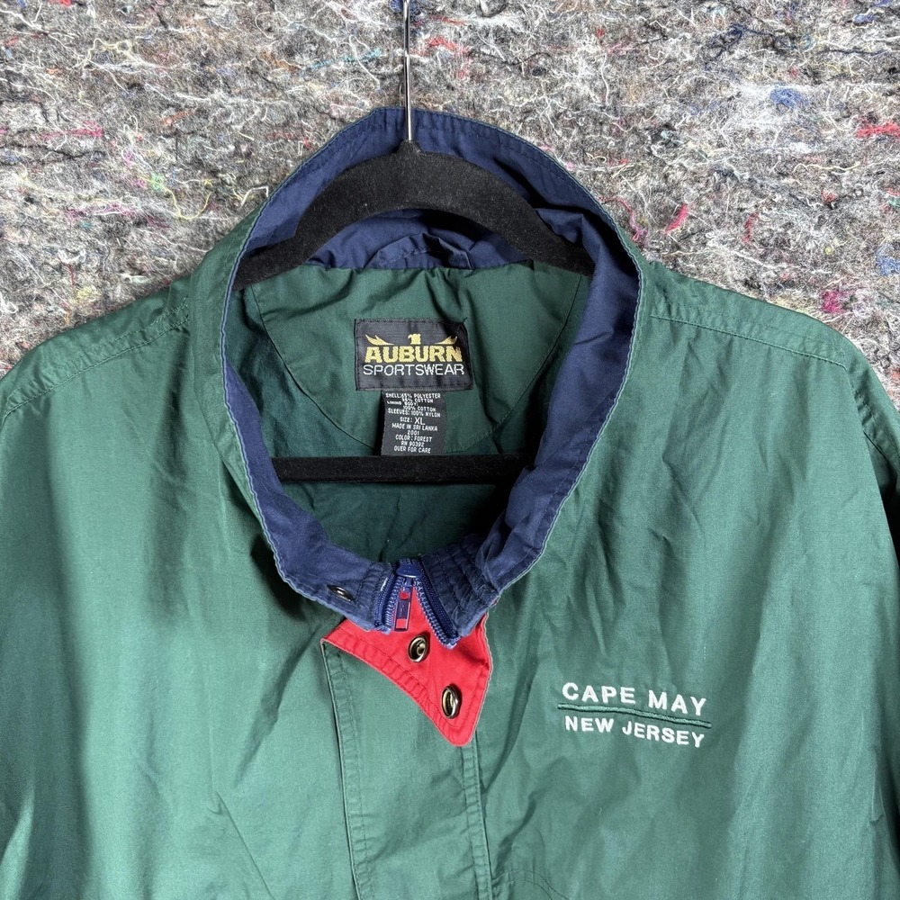Auburn Sportswear Cape May NJ Windbreaker Mens XL‎ Green Navy Colorblock - Picture 2 of 11